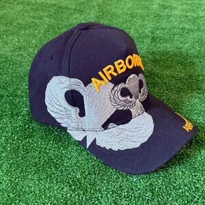 U.S. Army Airborne Paratrooper Jump Wings Black Embroidered Adjustable Cap Hat